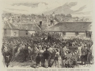 Partenza del Tenente Generale Sir Duncan Cameron da Auckland, Nuova Zelanda, Presentazione di un Indirizzo di Addio